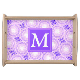 Monogram purple circles pattern serving tray