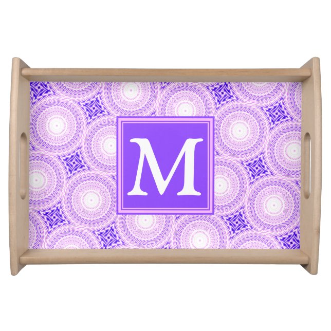 Monogram purple circles pattern serving tray (Front)