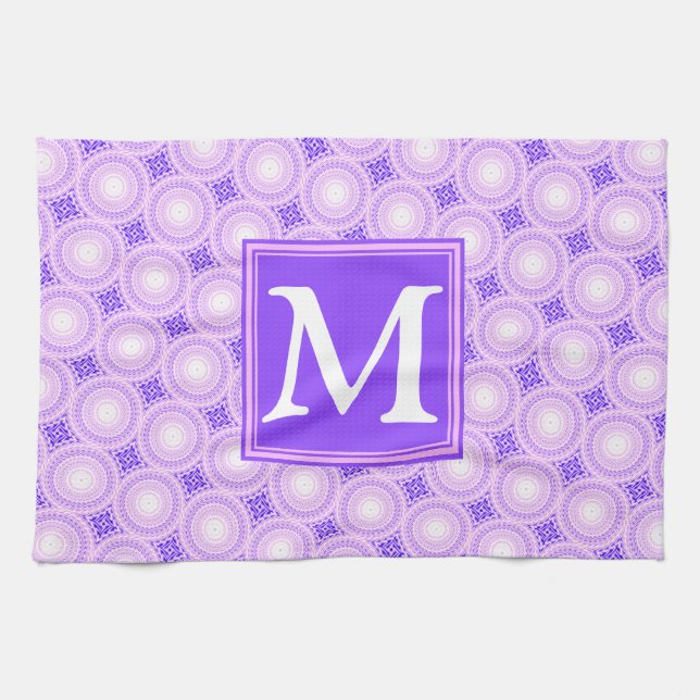 Monogram purple circles pattern towel (Horizontal)