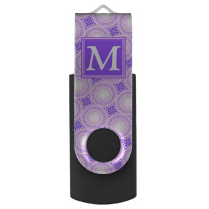 Monogram purple circles pattern USB flash drive