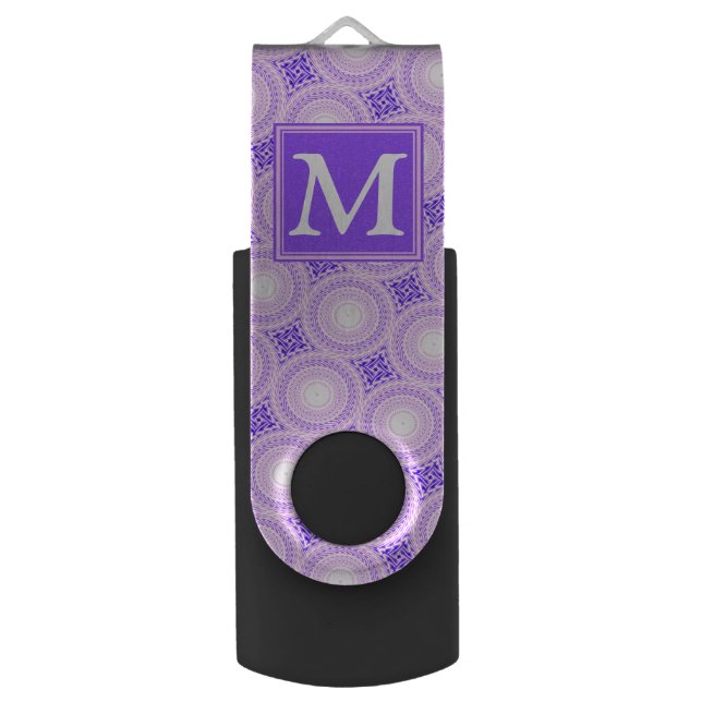 Monogram purple circles pattern USB flash drive (Front Vertical)