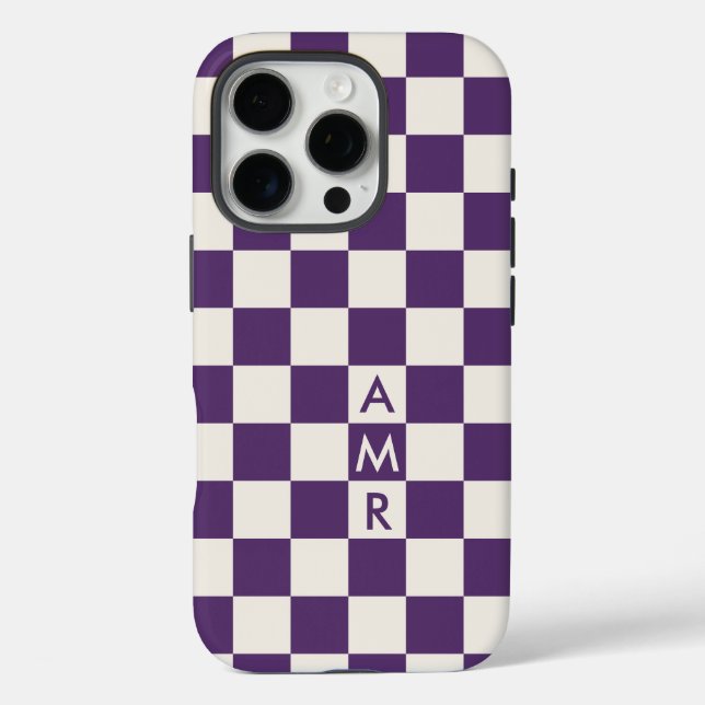 Monogram Purple Cream Checkered Pattern Case-Mate iPhone Case (Back)