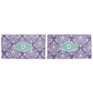 Monogram Purple Damask Pillow Cases