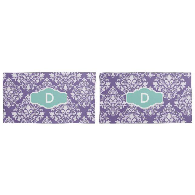 Monogram Purple Damask Pillow Cases (Front-Set)