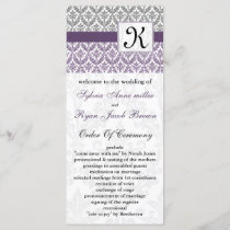 monogram purple damask Wedding program