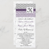 monogram purple damask Wedding program (Front/Back)