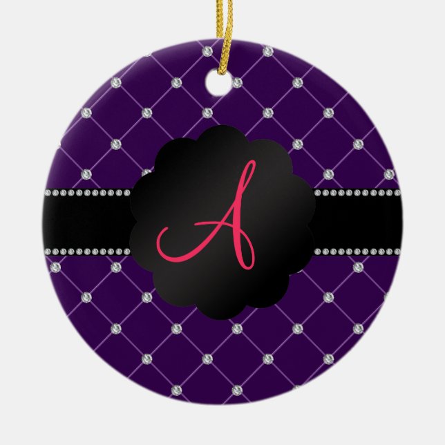 Monogram Purple diamonds Ceramic Ornament (Front)
