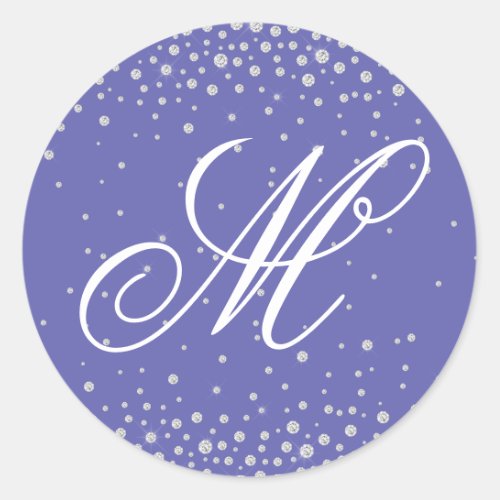 Monogram Purple Diamonds Personalized Classic Round Sticker