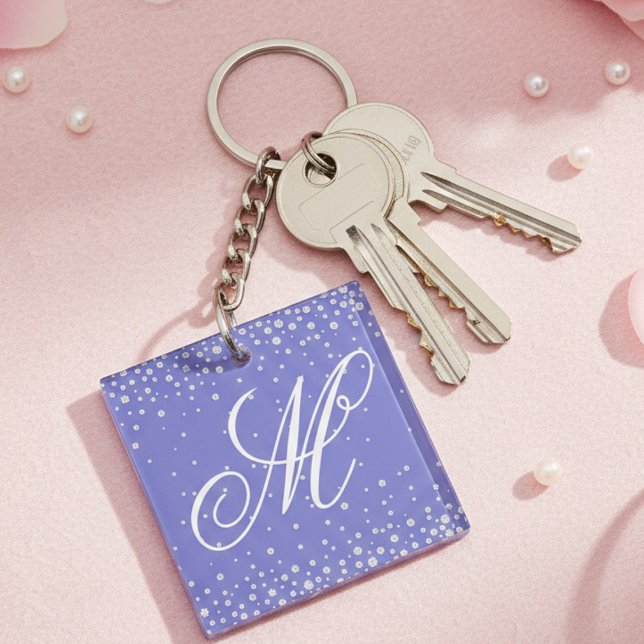 Monogram Purple Diamonds Personalized Keychain (Creator Uploaded)