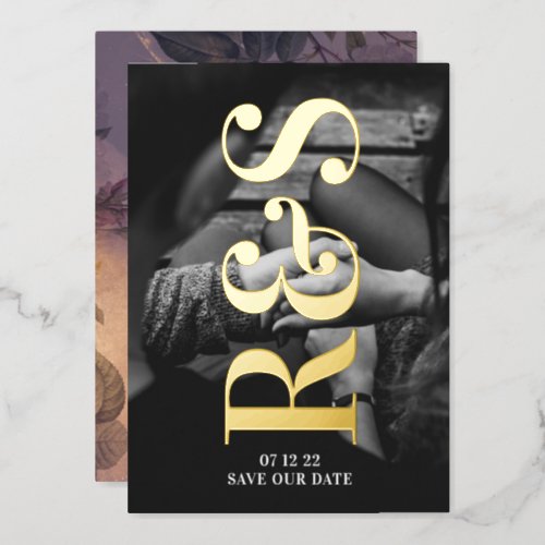 Monogram Purple Fall Save The Date Foil Invitation