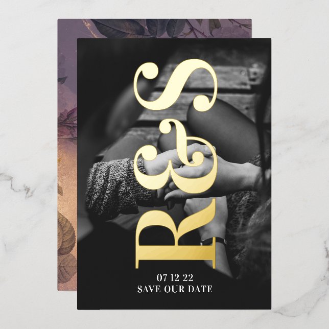 Monogram Purple Fall Save The Date Foil Invitation (Front/Back)