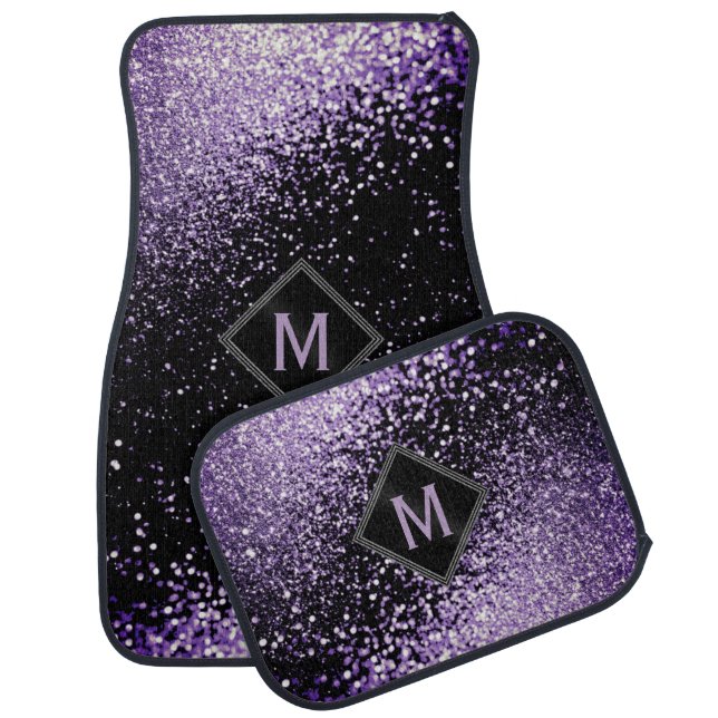 Monogram Purple Faux Glitter   Car Floor Mat (Set)