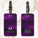 Monogram Purple Faux Metal Steel Styled Custom Luggage Tag<br><div class="desc">Monogram Purple Faux Metal Steel Styled Custom Luggage Tag</div>