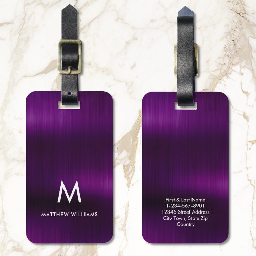 Monogram Purple Faux Metal Steel Styled Custom Luggage Tag