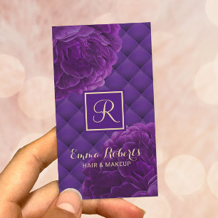Monogram Purple Floral Elegant Beauty Salon Business Card