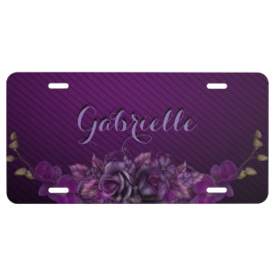 Monogram Purple Floral License Plate
