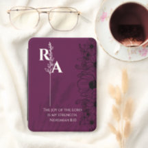 Monogram Purple Floral Line Art & Bible Verse