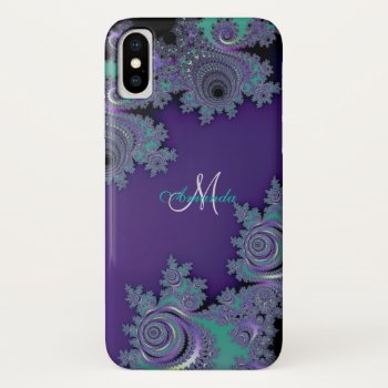Monogram Purple Fractal Lace  Iphone Case by Skinssity at Zazzle
