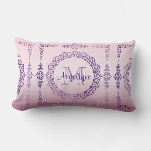 Monogram Purple Frame Fancy Lace Girly Jewel Lilac Lumbar Pillow