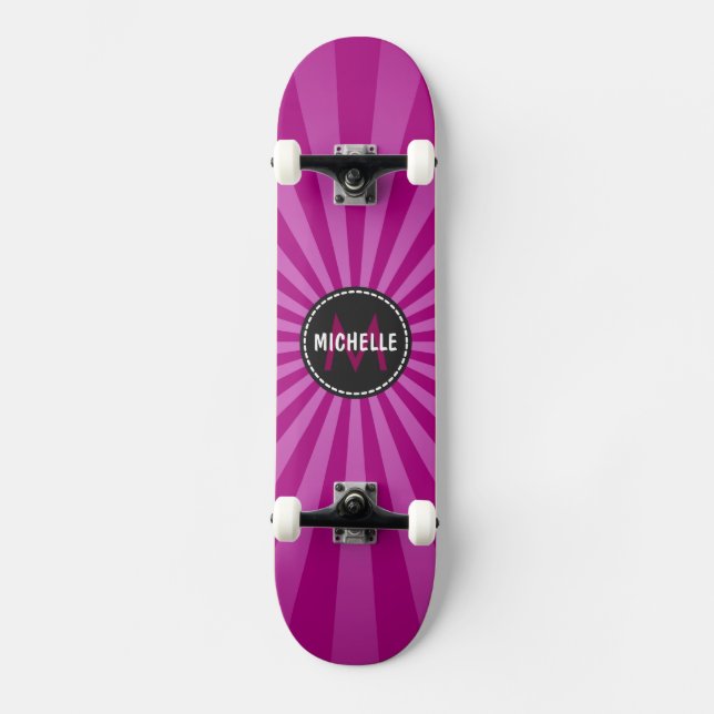 Monogram Purple Funky Sun Rays Pattern Skateboard Deck (Front)