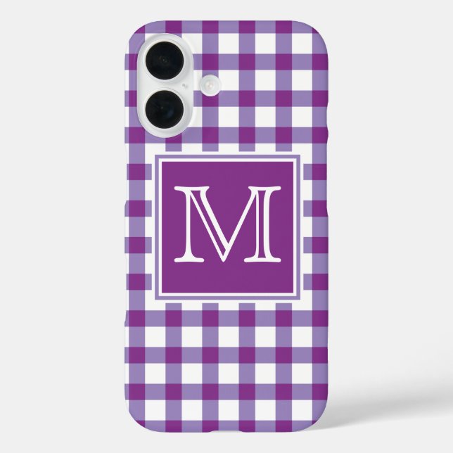Monogram | Purple Gingham Plaid Tartan Checker Case-Mate iPhone Case (Back)