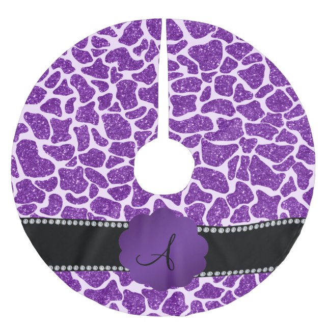 Monogram purple glitter giraffe print brushed polyester tree skirt (Front)