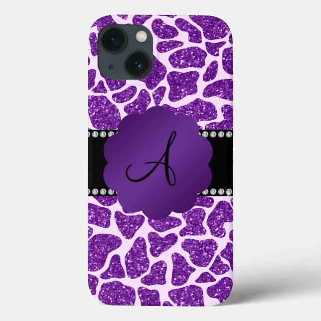 Monogram purple glitter giraffe print Case-Mate iPhone case (Back)