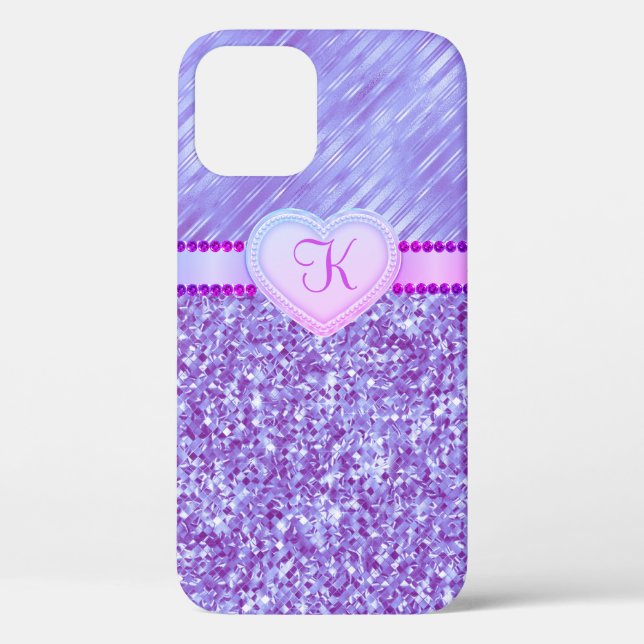 Monogram Purple Glitter Heart  2 Tone Case-Mate iPhone Case (Back)
