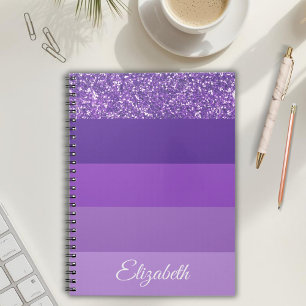Monogram Purple Glitter Striped Notebook