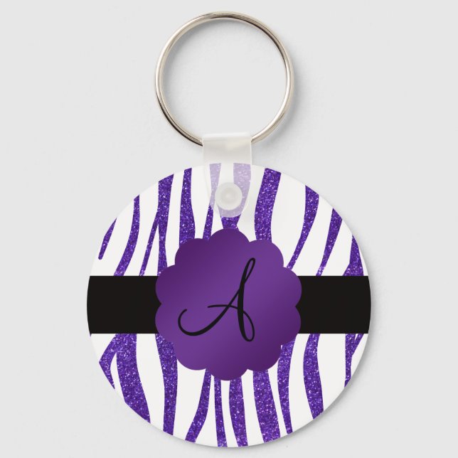 Monogram purple glitter stripes keychain (Front)