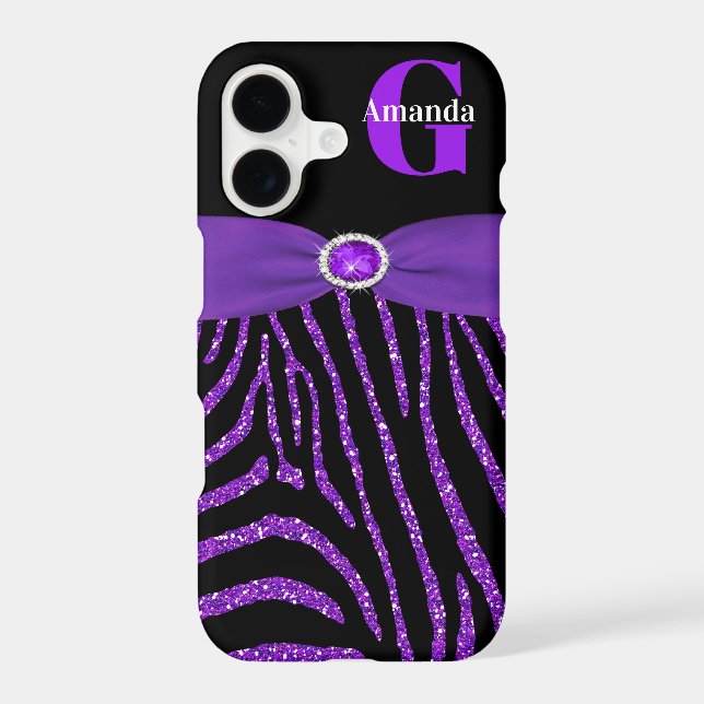 Monogram Purple Glitter Zebra iPhone 11 Case (Back)