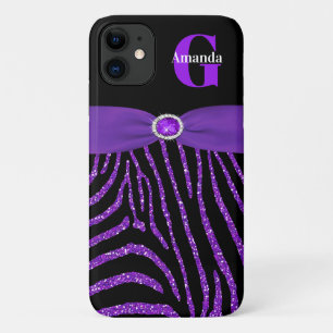 Monogram Purple Glitter Zebra iPhone 11 iPhone 11 Case