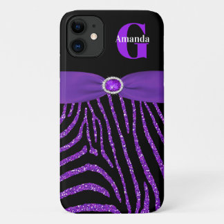 Monogram Purple Glitter Zebra iPhone 11 Case