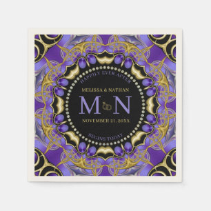 Monogram Purple Gold Diamond Lace Unique Wedding Napkins