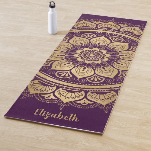 Monogram Purple Gold Mandala Floral Pattern Yoga Mat