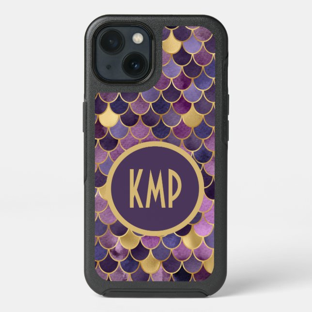 Monogram Purple Gold Mermaid Scales Otterbox iPhone Case (Back)