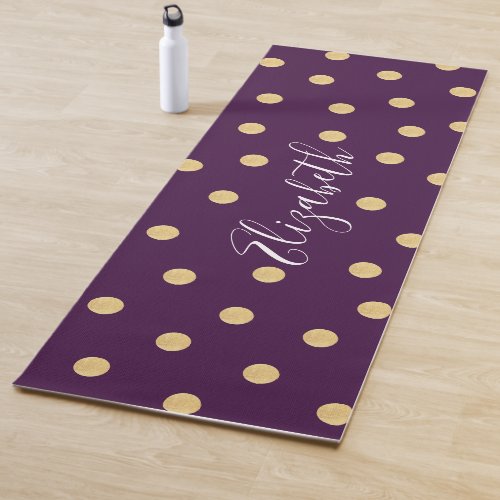 Monogram Purple Gold Polka Dot Pattern Yoga Mat