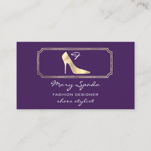 Monogram Purple Golden Frame Shoes Heels Gold Business Card