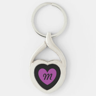 Monogram Purple heart on black Keychain