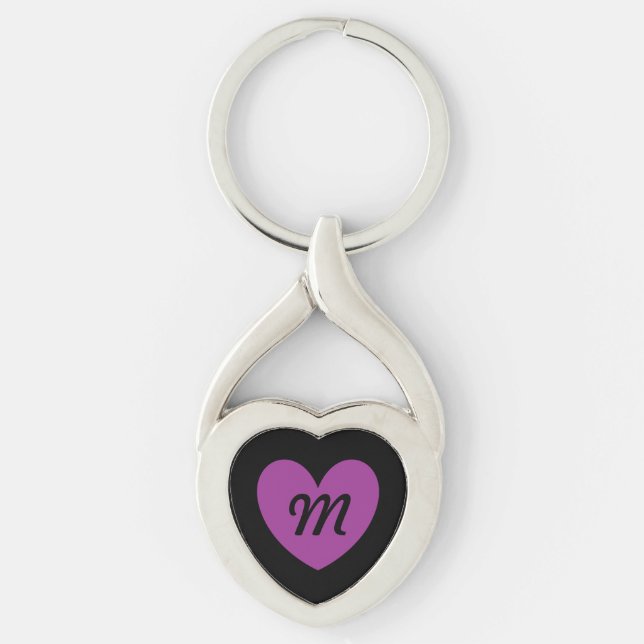 Monogram Purple heart on black Keychain (Front)
