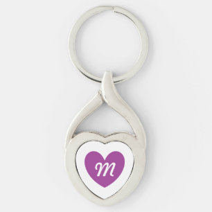 Monogram Purple heart on white Keychain