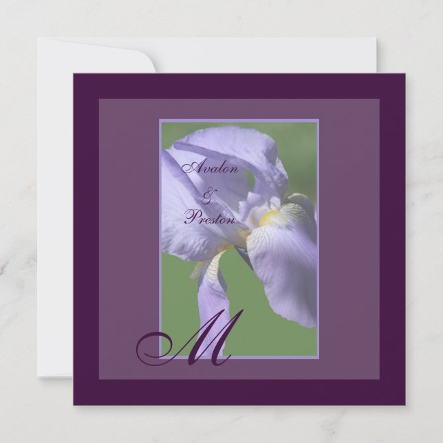 Monogram Purple Iris Summer Wedding Invitation (Front)