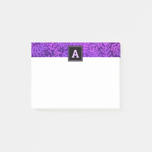 Monogram purple leaf botanical pattern bold modern post_it notes