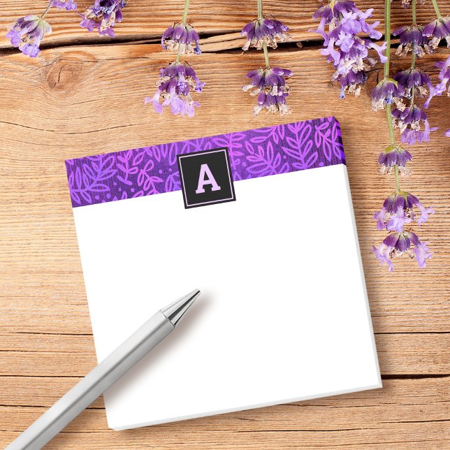 Monogram purple leaf pattern foliage simple modern post-it notes (Creator Uploaded)