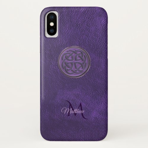 Monogram Purple Leather Celtic Knot iPhone X Case