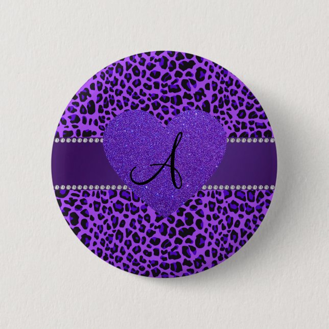 Monogram purple leopard heart button (Front)