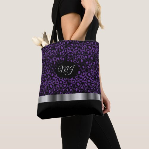 Monogram Purple Leopard Pattern Tote Bag