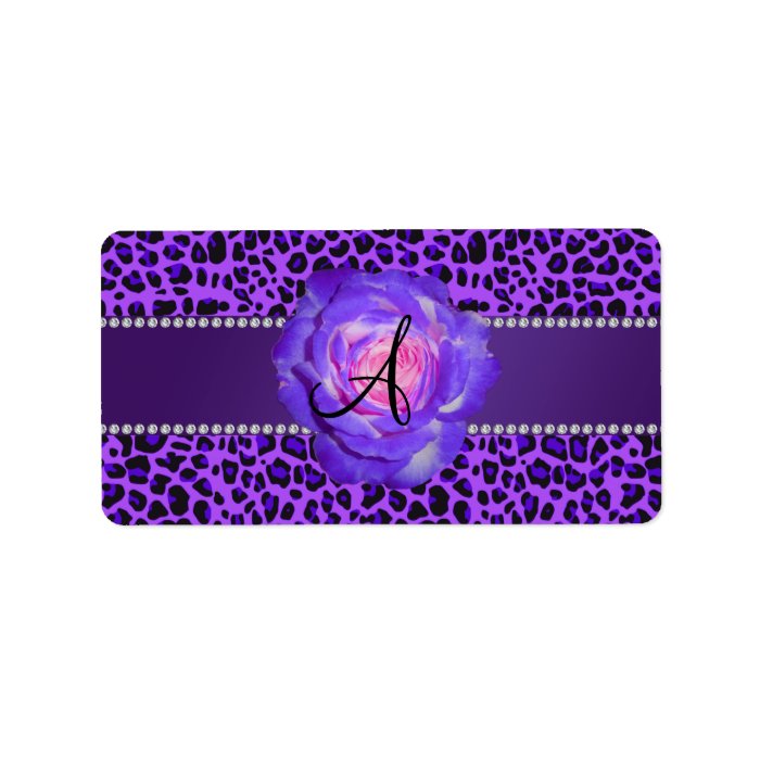 Monogram purple leopard rose address label