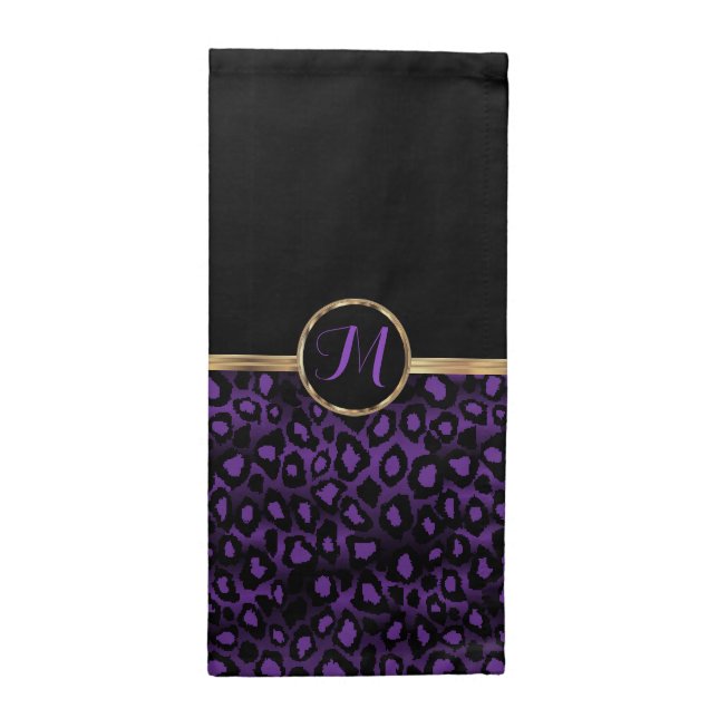 Monogram Purple Leopard Skin Cloth Napkin (Half Fold)