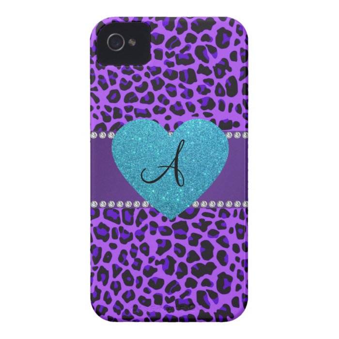 Monogram purple leopard turquoise heart iPhone 4 case